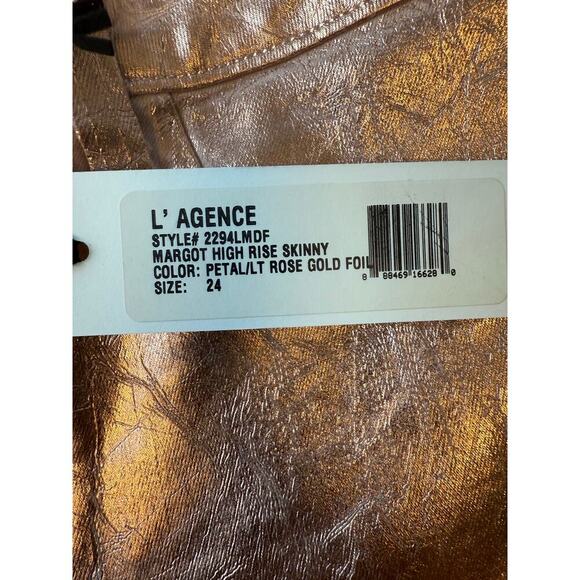 L’AGENCE Margot High Rise Skinny METALLIC PETAL ROSE GOLD SZ 24 NWT $245 retail - Picture 8 of 11